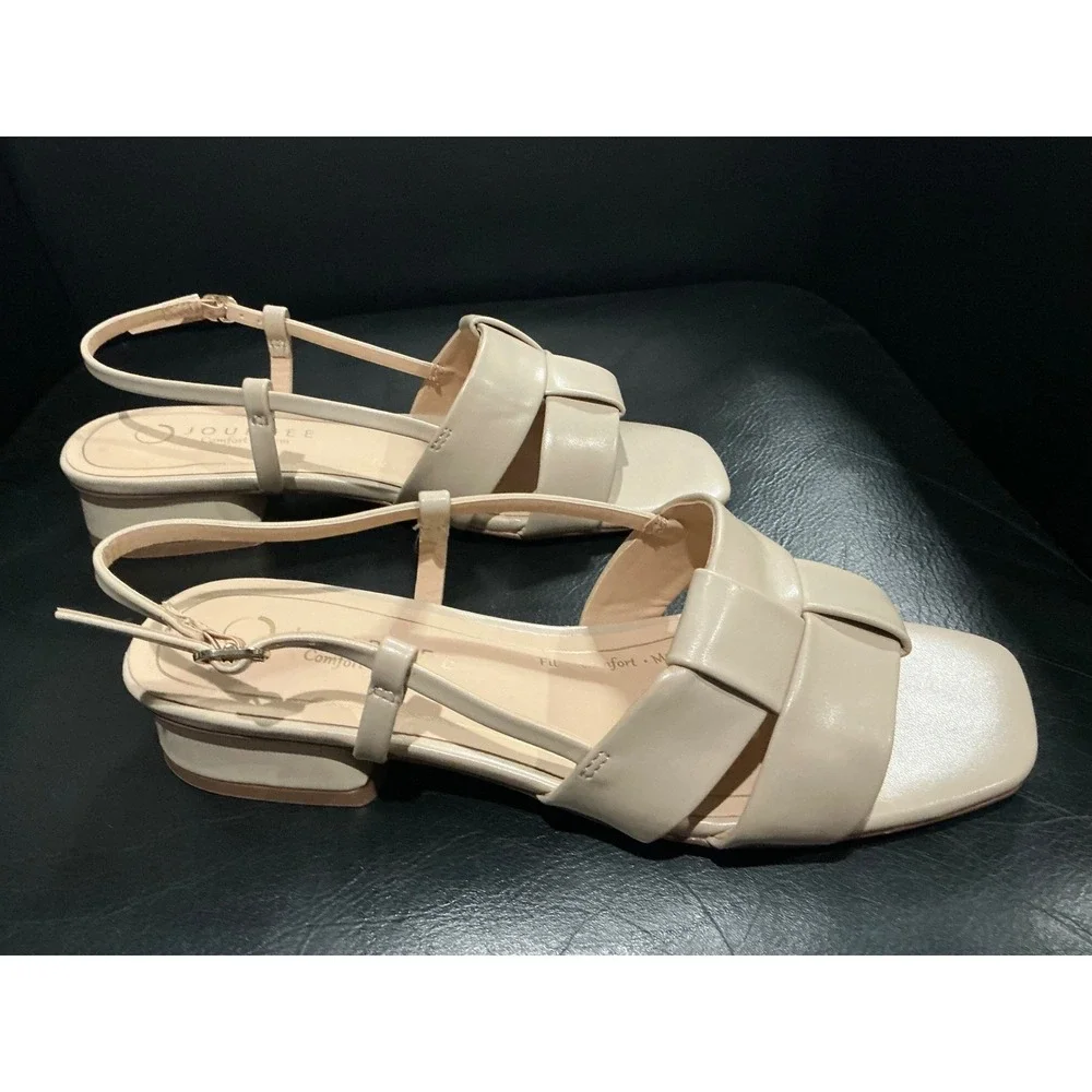 Journee Tabatha Sandals Womens 8 Nude Block Heel Slingback Knot Square